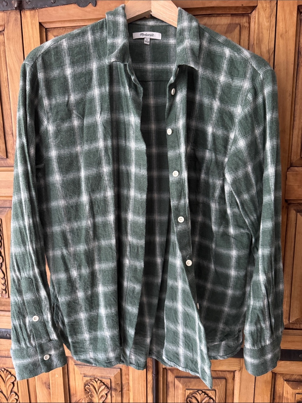 Madewell Women’s Forest Green Plaid Button-Down Shirt